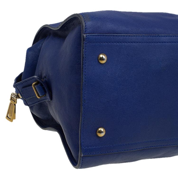 Pre Owned Saint Laurent Paris Blue Leather Medium Cabas Chyc Satchel