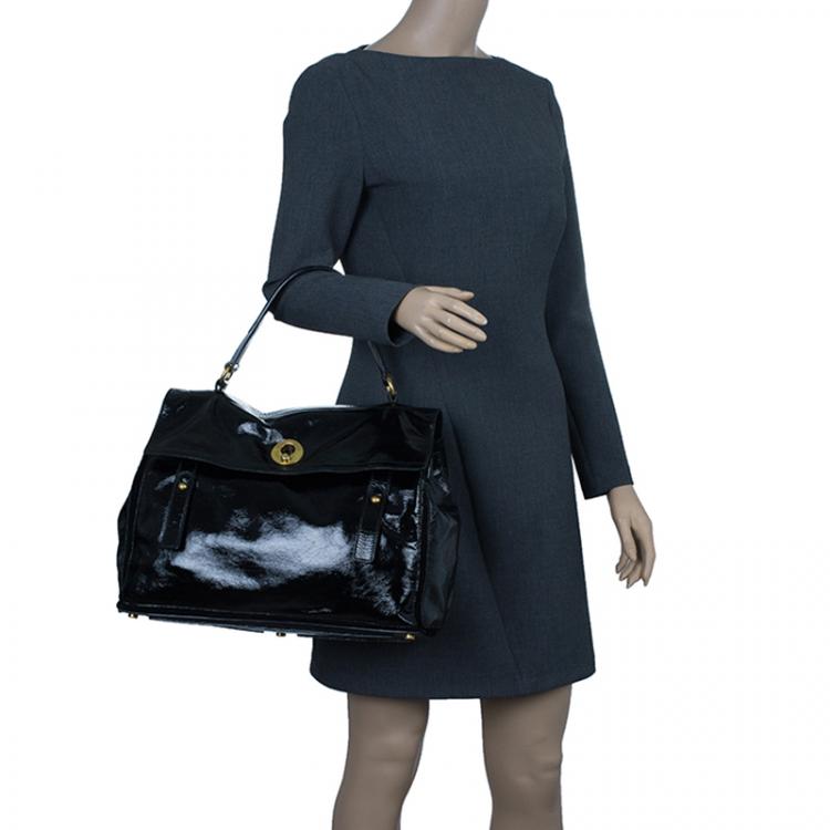 Pre Owned Saint Laurent Paris Black Patent Large Muse Two Tote