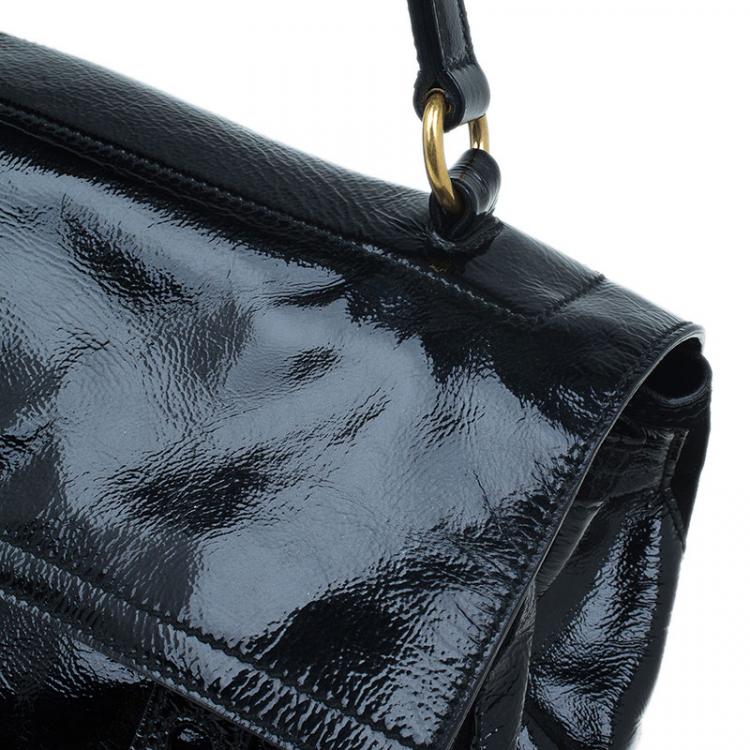 Pre Owned Saint Laurent Paris Black Patent Large Muse Two Tote