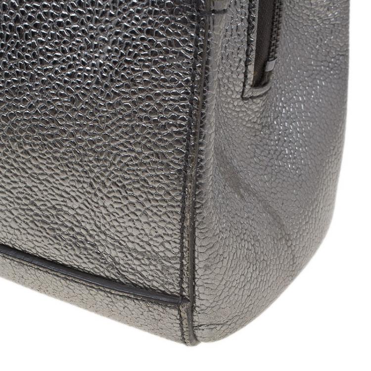 Pre Owned Saint Laurent Paris Metallic Silver Leather Sac 32 Tote