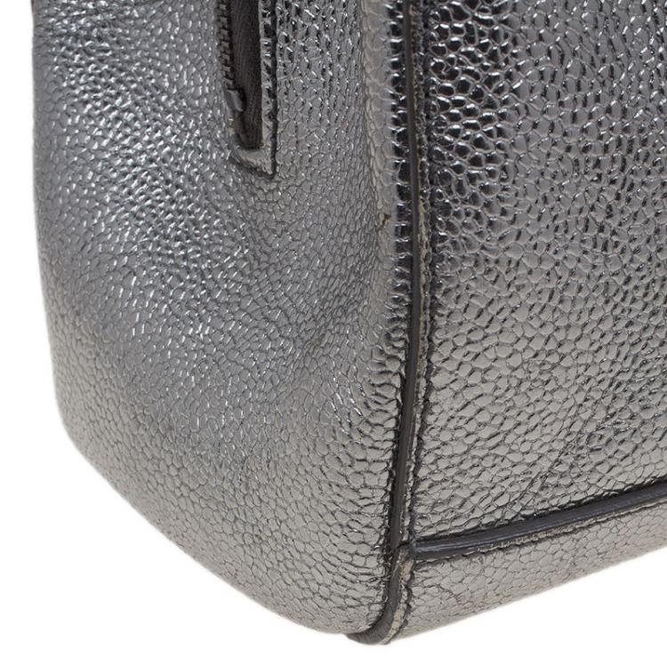 Pre Owned Saint Laurent Paris Metallic Silver Leather Sac 32 Tote