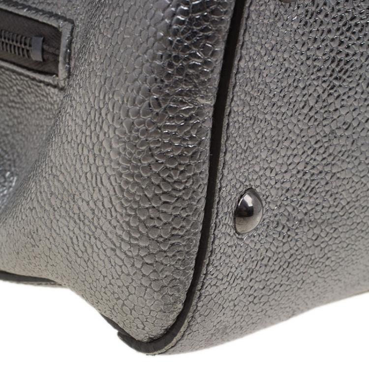 Pre Owned Saint Laurent Paris Metallic Silver Leather Sac 32 Tote