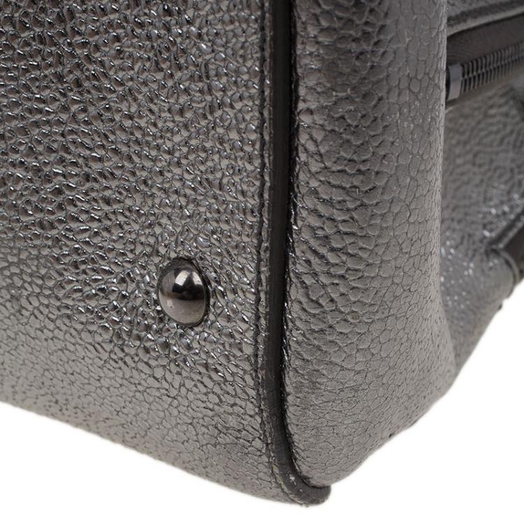 Pre Owned Saint Laurent Paris Metallic Silver Leather Sac 32 Tote