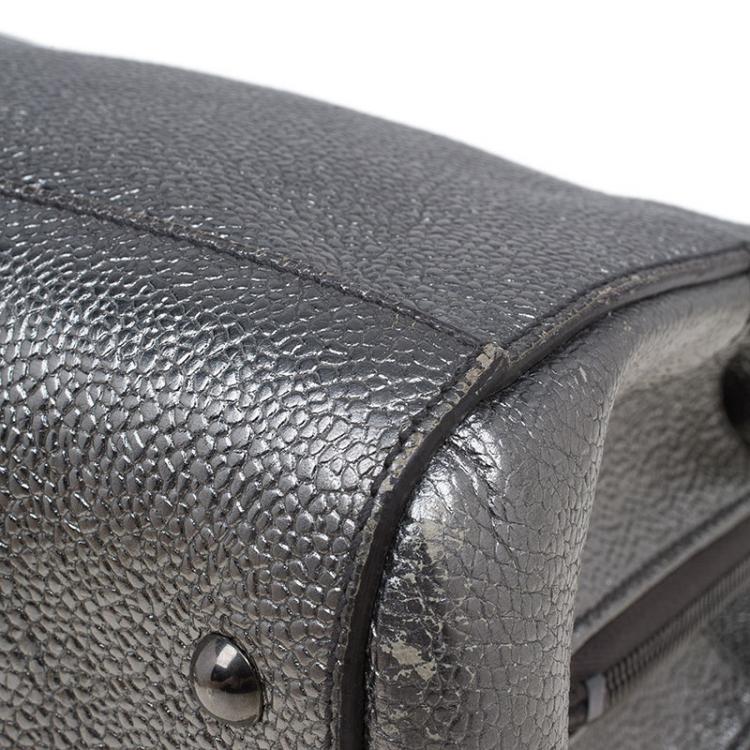 Pre Owned Saint Laurent Paris Metallic Silver Leather Sac 32 Tote