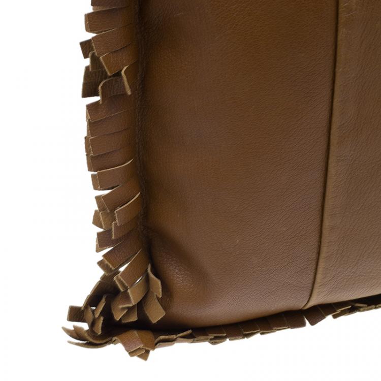 Pre Owned Saint Laurent Paris Brown Leather Fringe Grommet Signature Tote