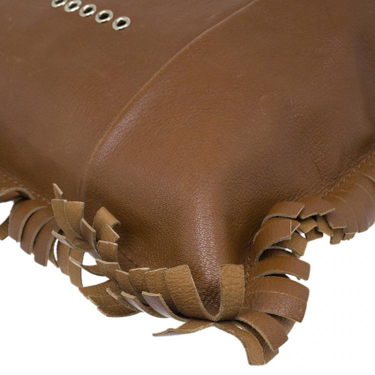 Pre Owned Saint Laurent Paris Brown Leather Fringe Grommet Signature Tote