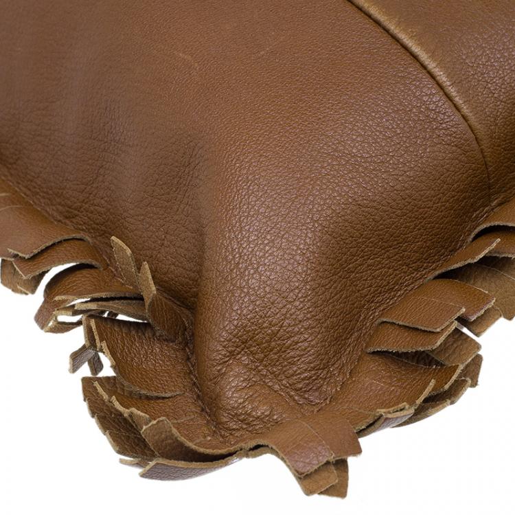 Pre Owned Saint Laurent Paris Brown Leather Fringe Grommet Signature Tote