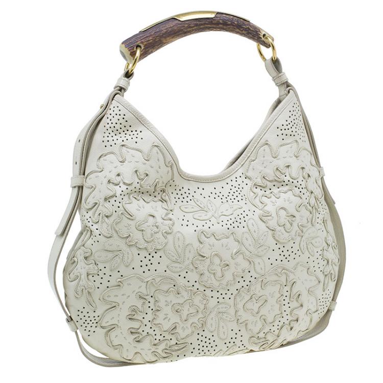Pre Owned Saint Laurent Paris Cream Leather Limited Edition Mombasa Horn Hobo Bag