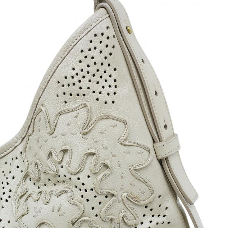 Pre Owned Saint Laurent Paris Cream Leather Limited Edition Mombasa Horn Hobo Bag