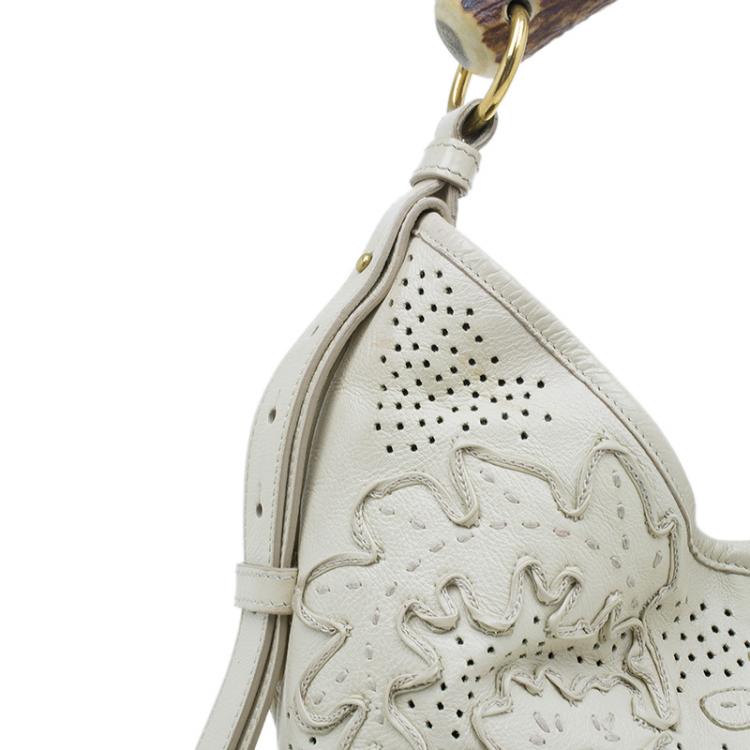 Pre Owned Saint Laurent Paris Cream Leather Limited Edition Mombasa Horn Hobo Bag