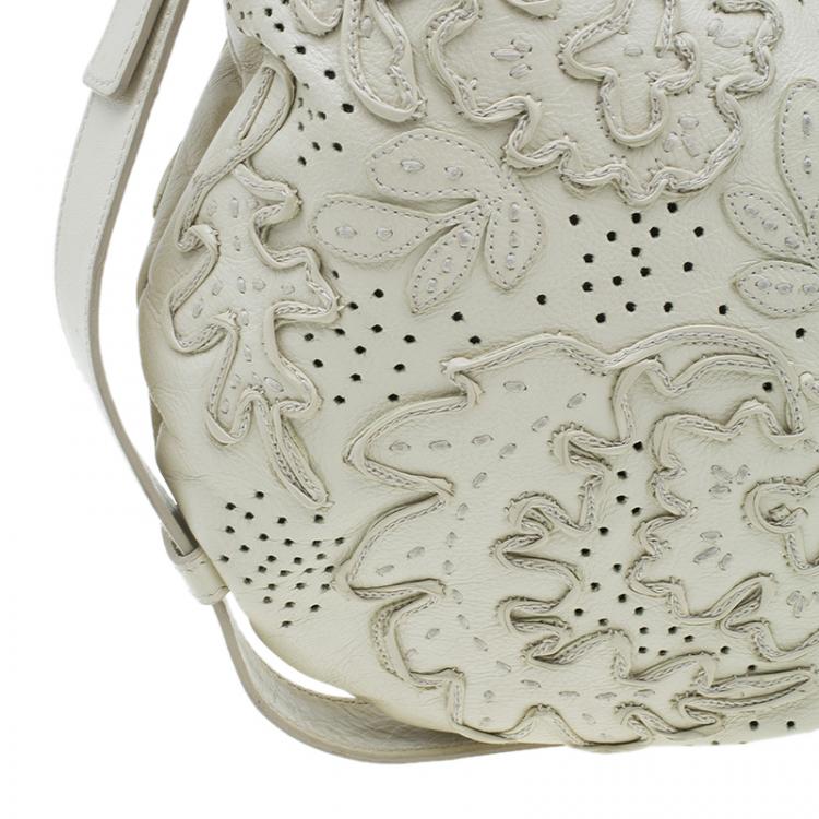 Pre Owned Saint Laurent Paris Cream Leather Limited Edition Mombasa Horn Hobo Bag