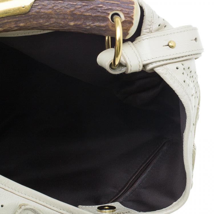 Pre Owned Saint Laurent Paris Cream Leather Limited Edition Mombasa Horn Hobo Bag
