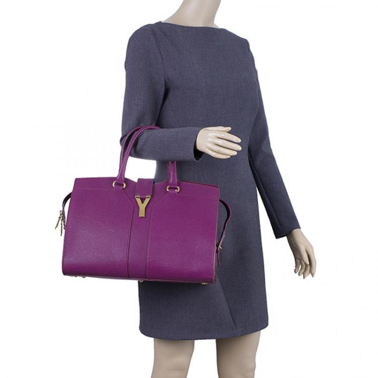 Pre Owned Saint Laurent Paris Purple Leather Medium Cabas Chyc Satchel