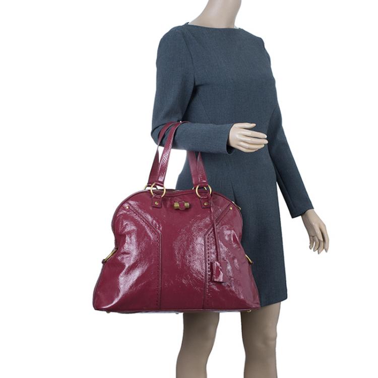 Pre Owned Saint Laurent Paris Burgundy Patent Leather Oversize Muse Tote