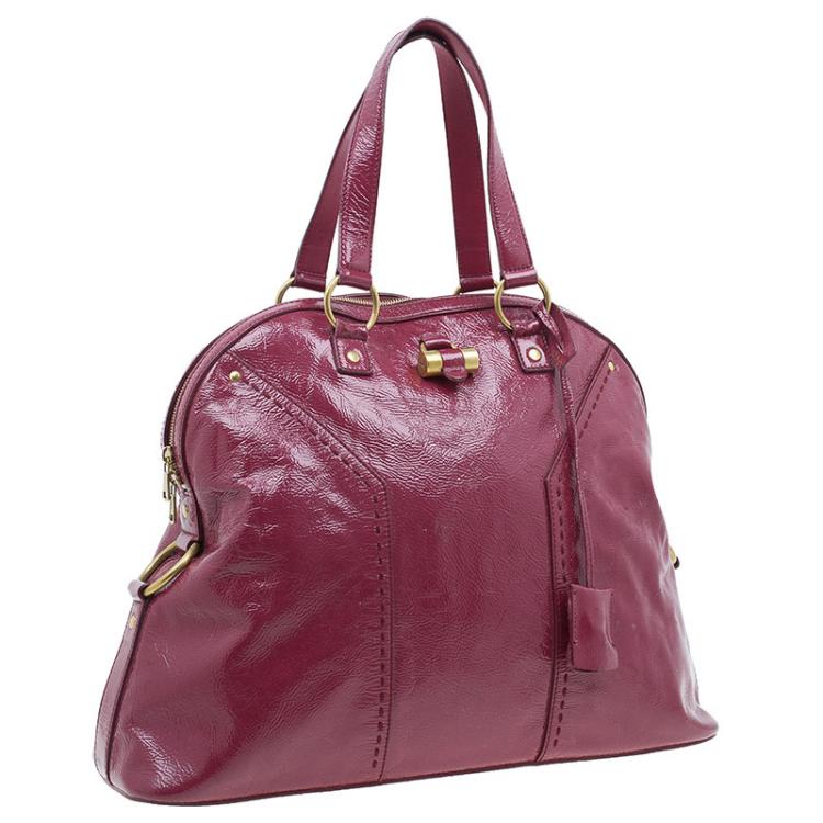 Pre Owned Saint Laurent Paris Burgundy Patent Leather Oversize Muse Tote