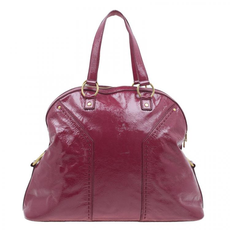 Pre Owned Saint Laurent Paris Burgundy Patent Leather Oversize Muse Tote