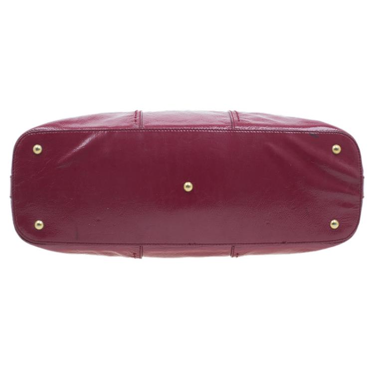 Pre Owned Saint Laurent Paris Burgundy Patent Leather Oversize Muse Tote