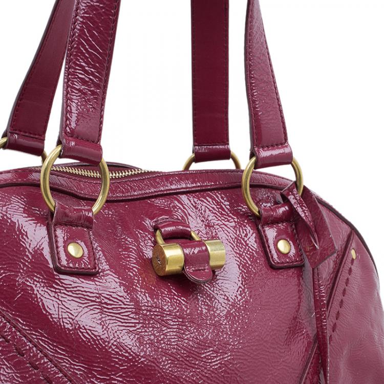Pre Owned Saint Laurent Paris Burgundy Patent Leather Oversize Muse Tote