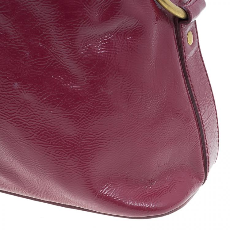 Pre Owned Saint Laurent Paris Burgundy Patent Leather Oversize Muse Tote