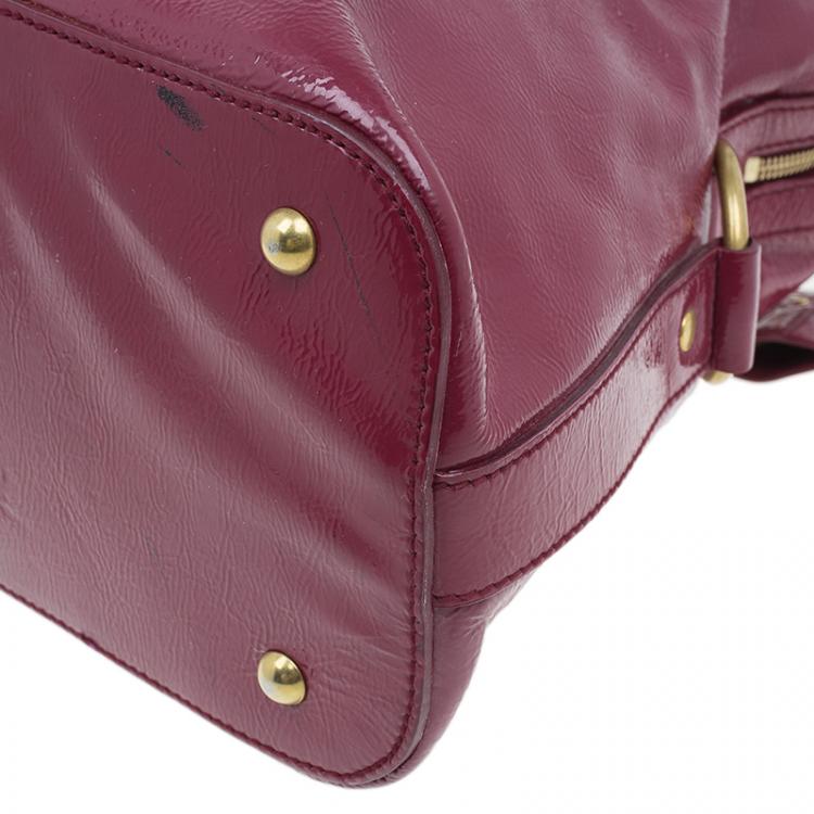 Pre Owned Saint Laurent Paris Burgundy Patent Leather Oversize Muse Tote