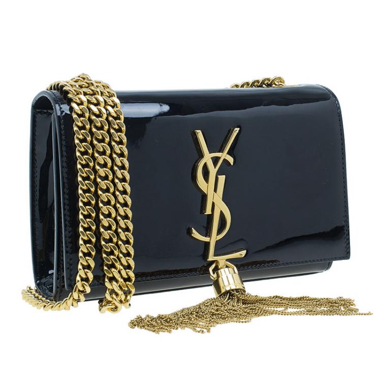 Pre Owned Saint Laurent Paris Black Patent Leather Small Tassel Crossbody Bag