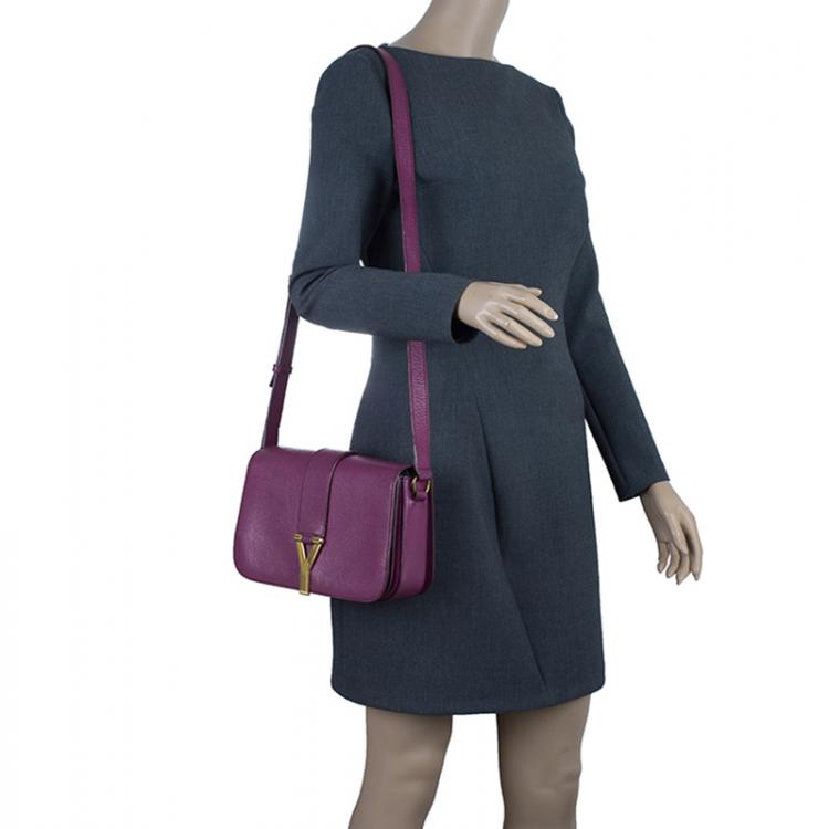Pre Owned Saint Laurent Paris Purple Leather Classic Y Crossbody
