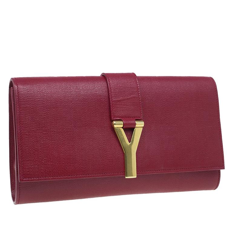 Pre Owned Saint Laurent Paris Red Leather Large CHYC Clutch