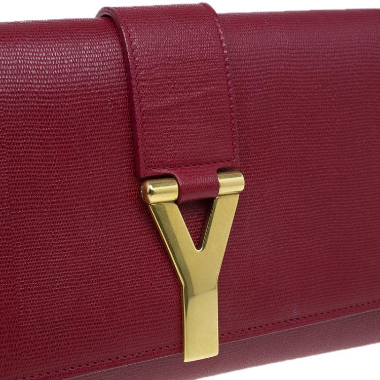 Pre Owned Saint Laurent Paris Red Leather Large CHYC Clutch