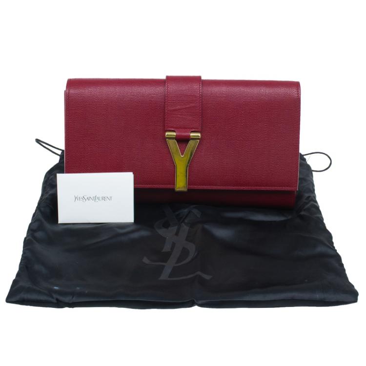 Pre Owned Saint Laurent Paris Red Leather Large CHYC Clutch