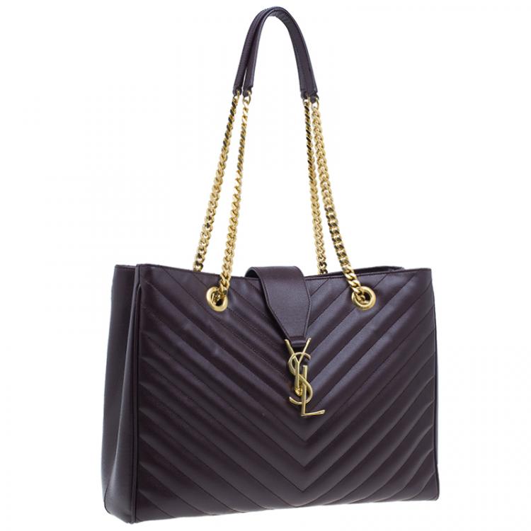 Pre Owned Saint Laurent Paris Burgundy Matelasse Leather Cassandre Shopper Tote