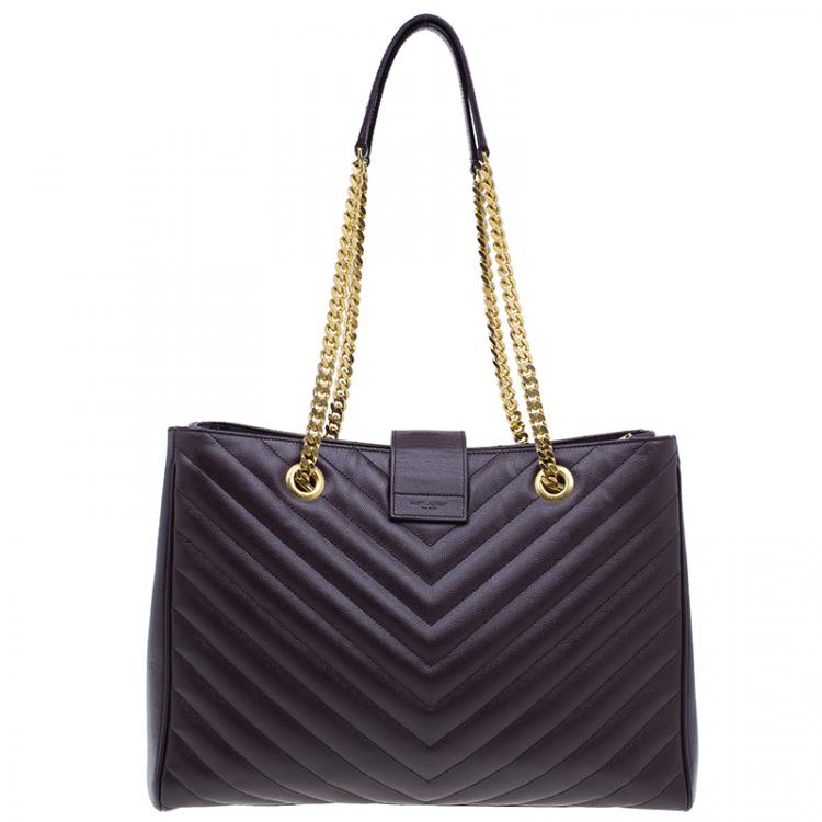Pre Owned Saint Laurent Paris Burgundy Matelasse Leather Cassandre Shopper Tote