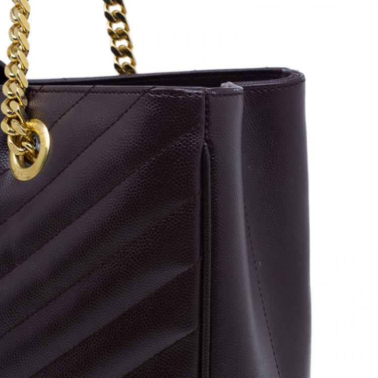 Pre Owned Saint Laurent Paris Burgundy Matelasse Leather Cassandre Shopper Tote