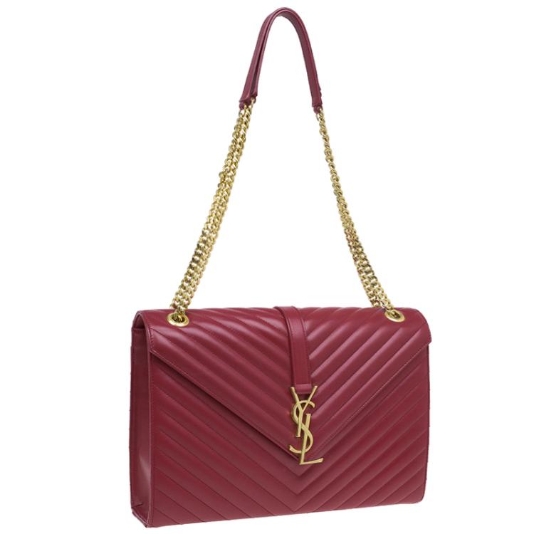 Pre Owned Saint Laurent Paris Red Leather Chevron Flap Shoulder Bag