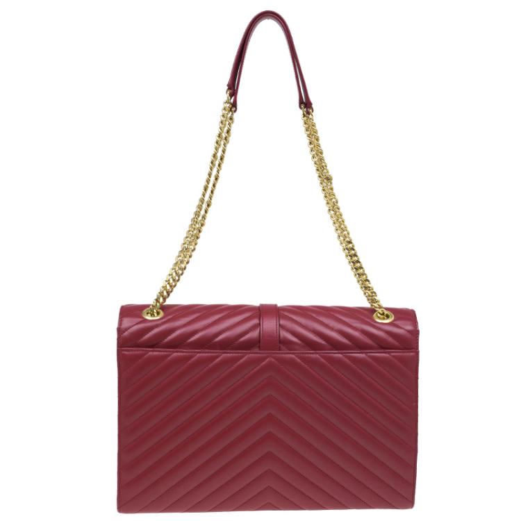 Pre Owned Saint Laurent Paris Red Leather Chevron Flap Shoulder Bag