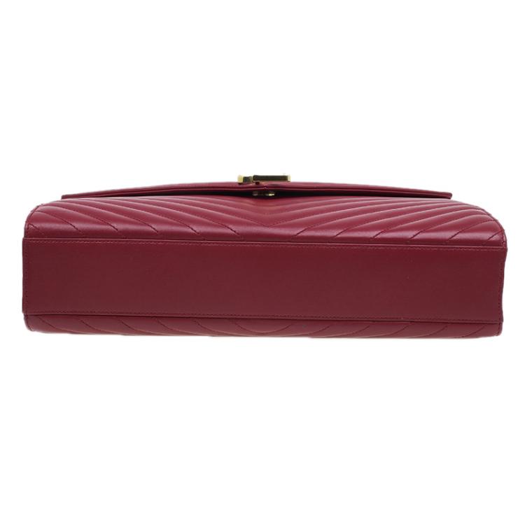Pre Owned Saint Laurent Paris Red Leather Chevron Flap Shoulder Bag