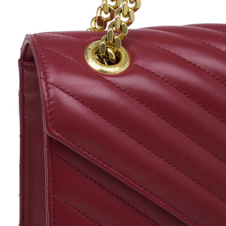 Pre Owned Saint Laurent Paris Red Leather Chevron Flap Shoulder Bag