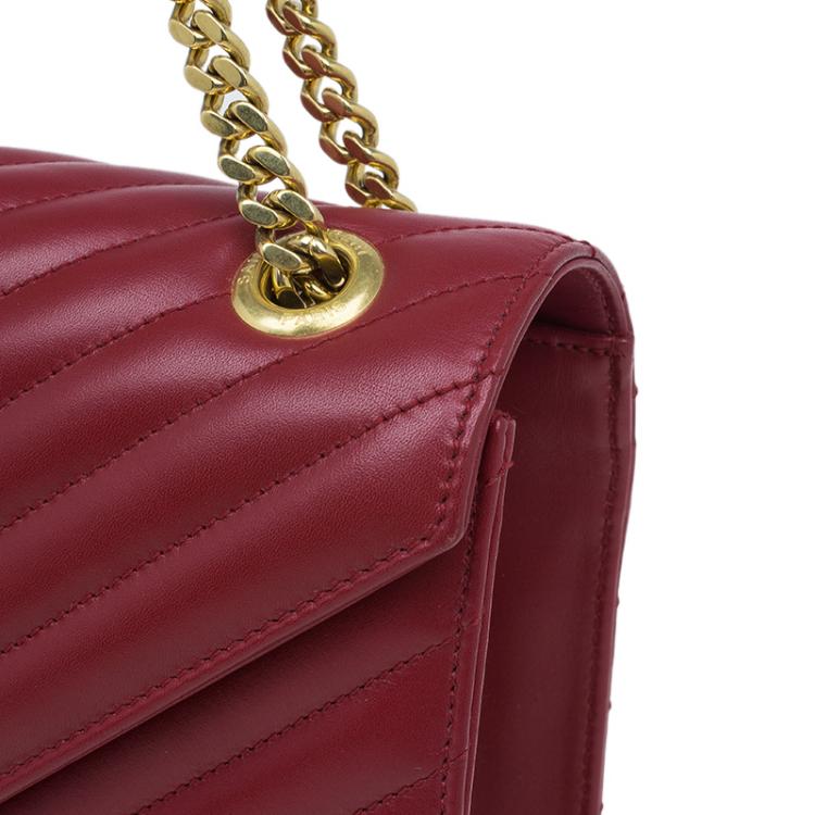 Pre Owned Saint Laurent Paris Red Leather Chevron Flap Shoulder Bag