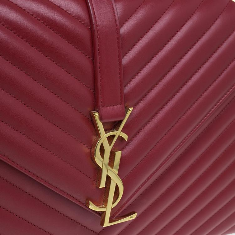 Pre Owned Saint Laurent Paris Red Leather Chevron Flap Shoulder Bag