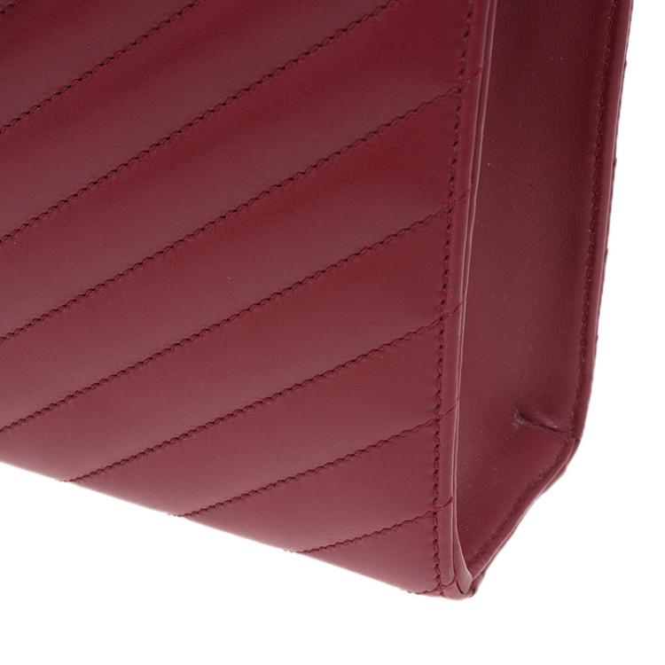 Pre Owned Saint Laurent Paris Red Leather Chevron Flap Shoulder Bag
