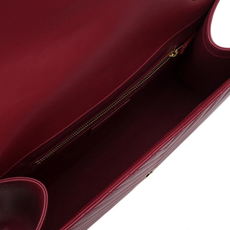 Pre Owned Saint Laurent Paris Red Leather Chevron Flap Shoulder Bag