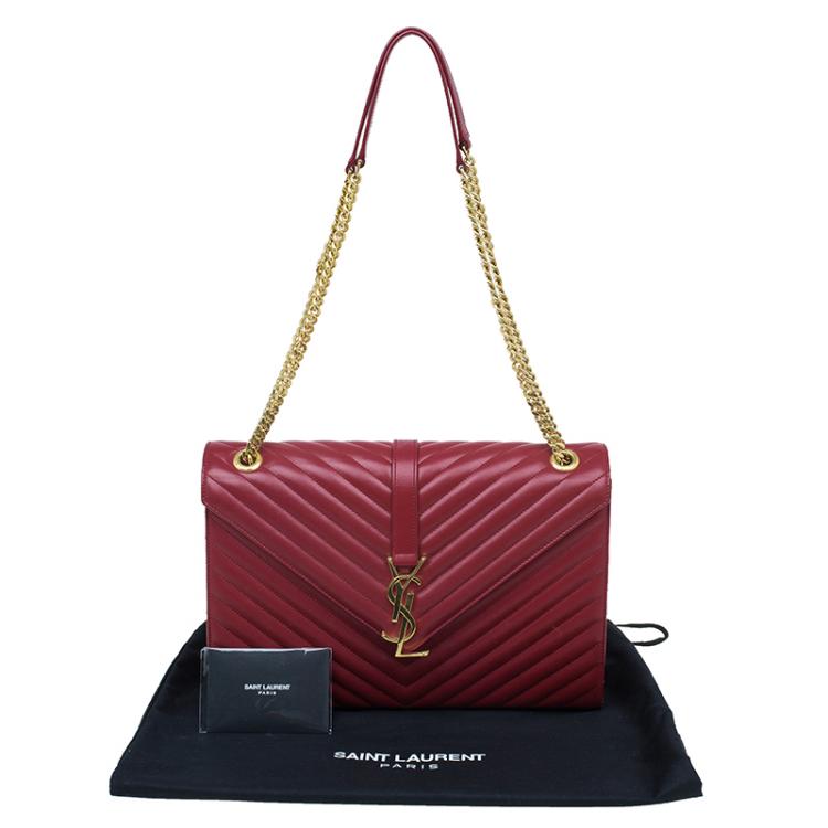 Pre Owned Saint Laurent Paris Red Leather Chevron Flap Shoulder Bag
