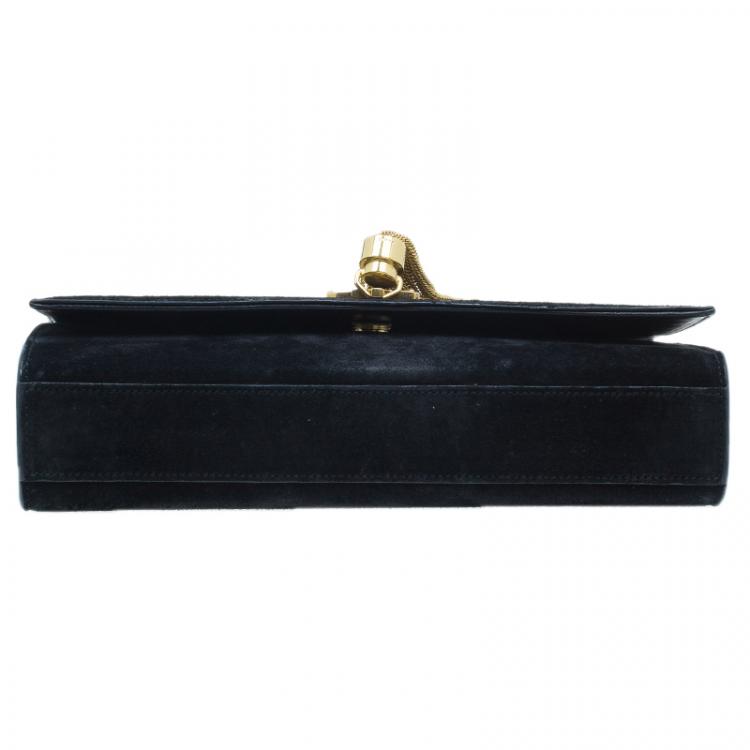 Pre Owned Saint Laurent Paris Black Suede Leather Medium Tassel Crossbody Bag