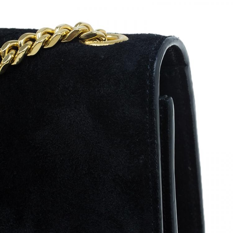 Pre Owned Saint Laurent Paris Black Suede Leather Medium Tassel Crossbody Bag