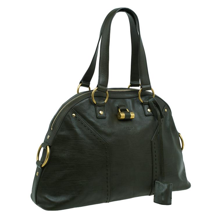 Pre Owned Saint Laurent Paris Olive Green Leather Large Muse Bag