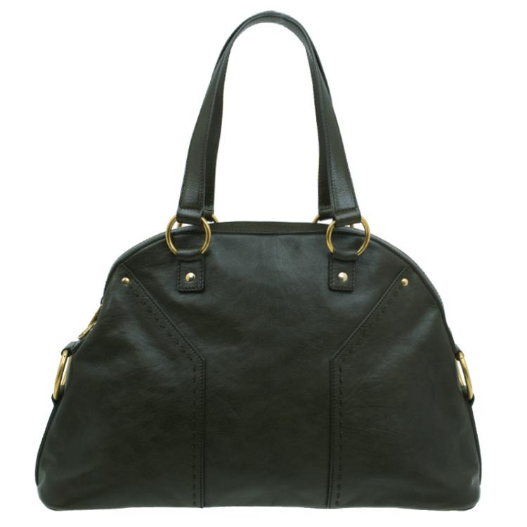 Pre Owned Saint Laurent Paris Olive Green Leather Large Muse Bag