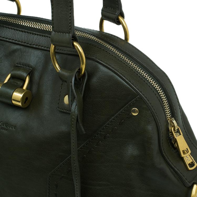 Pre Owned Saint Laurent Paris Olive Green Leather Large Muse Bag