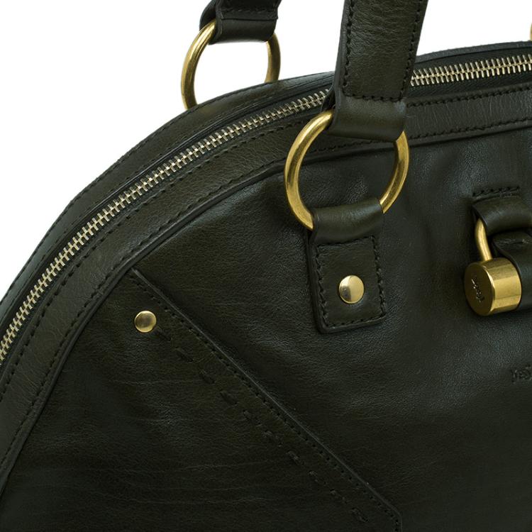 Pre Owned Saint Laurent Paris Olive Green Leather Large Muse Bag