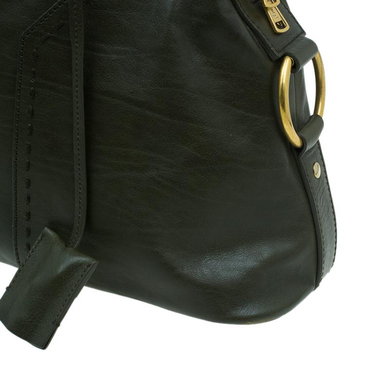 Pre Owned Saint Laurent Paris Olive Green Leather Large Muse Bag