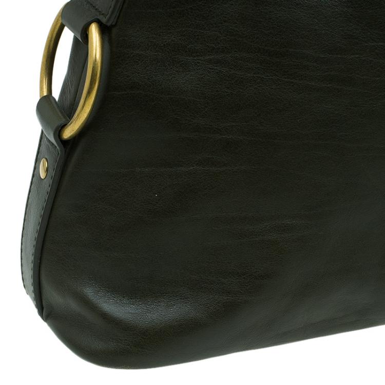 Pre Owned Saint Laurent Paris Olive Green Leather Large Muse Bag