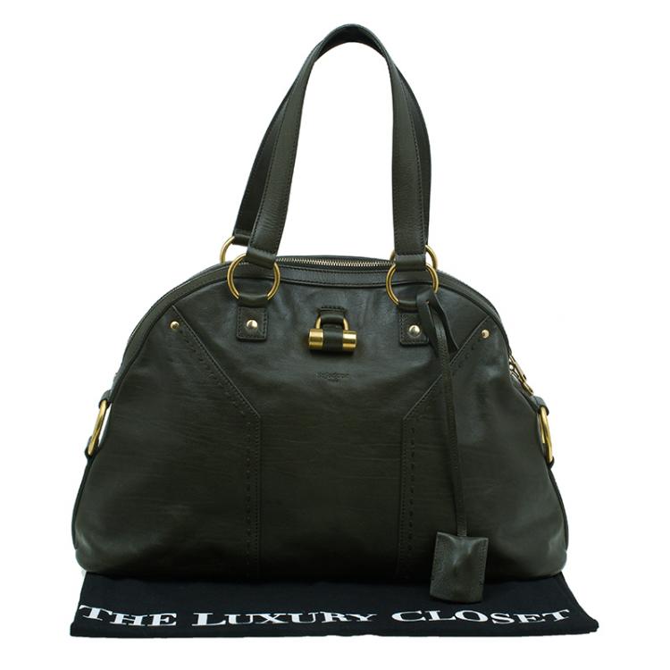 Pre Owned Saint Laurent Paris Olive Green Leather Large Muse Bag